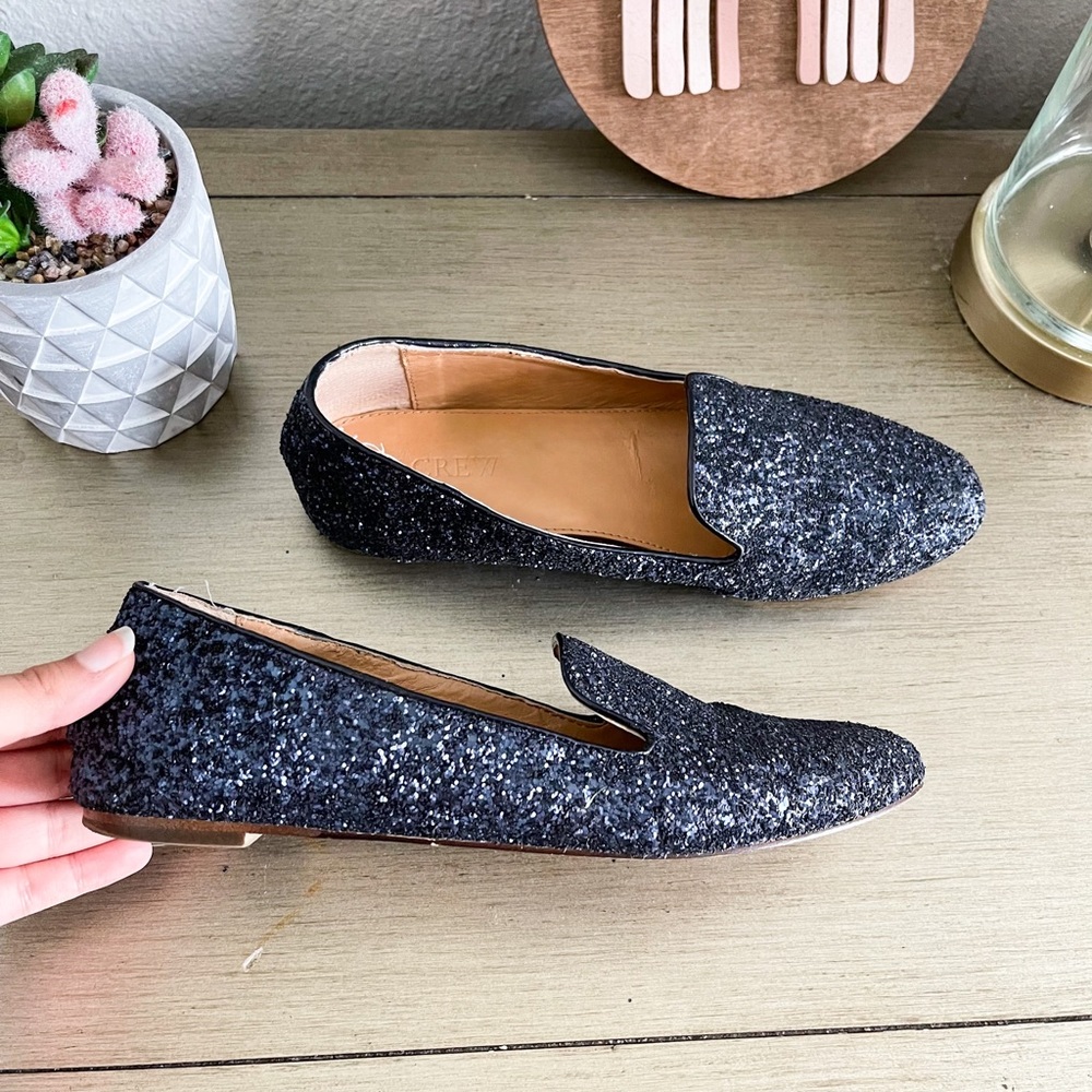 J. Crew Blue Darby Glitter Loafer Flats Size 8